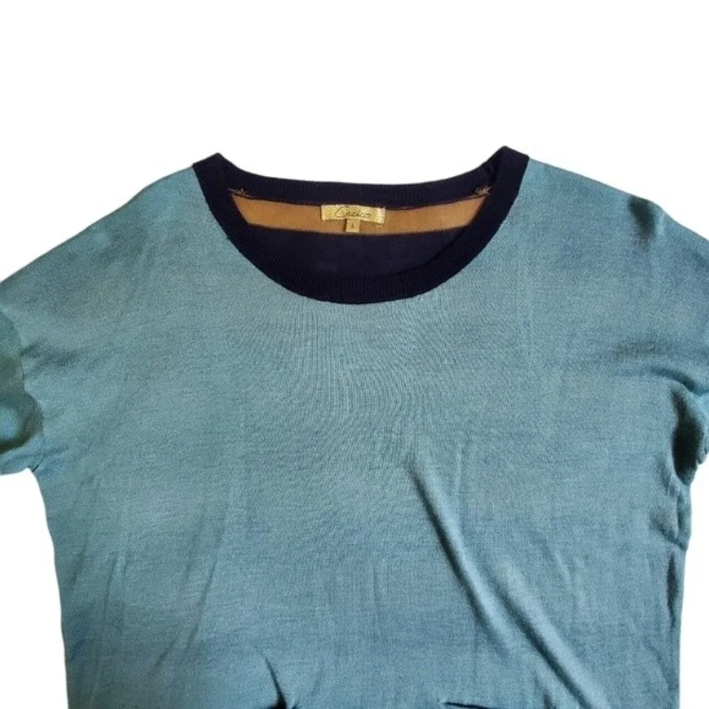 Cecico blue mixed media long sleeve top sz L
